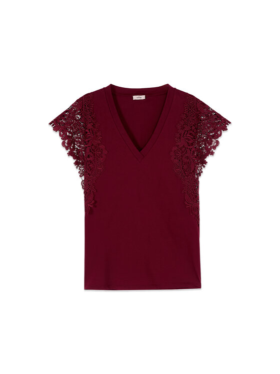 Oltre Oltre T-Shirt G01AJ004676N039 Bordowy Regular Fit