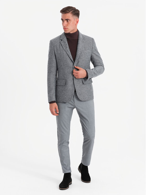 Ombre Ombre Marynarka OM-BLZB-0138 Szary Regular Fit