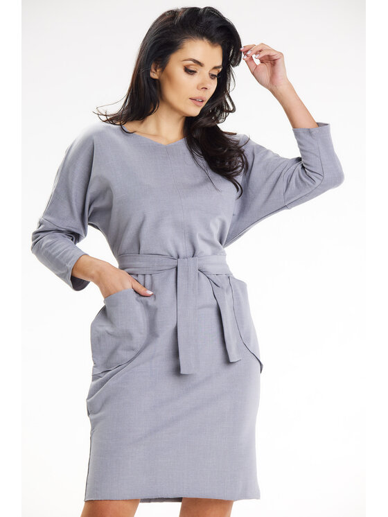 Awama Awama Sukienka letnia A654 Szary Basic Fit