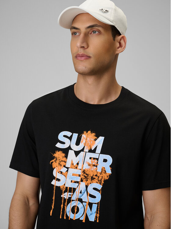 4F 4F T-Shirt BEACHWEAR Czarny Regular Fit