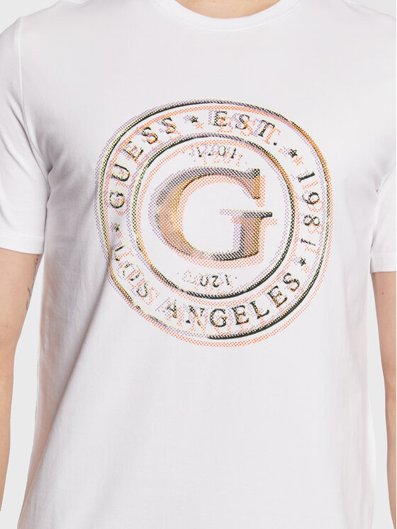 Guess Guess T-Shirt Round Logo M3GI11 J1314 Biały Slim Fit