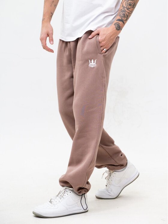 Jigga Wear Jigga Wear Spodnie dresowe Szerokie luźne sznurki korona 130313 Brązowy Baggy Fit