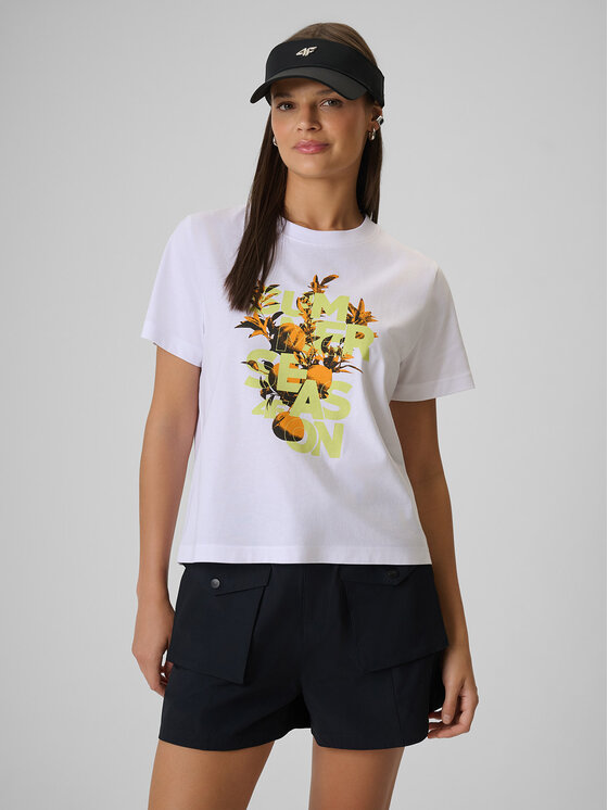 4F 4F T-Shirt BEACHWEAR Biały Boxy Fit