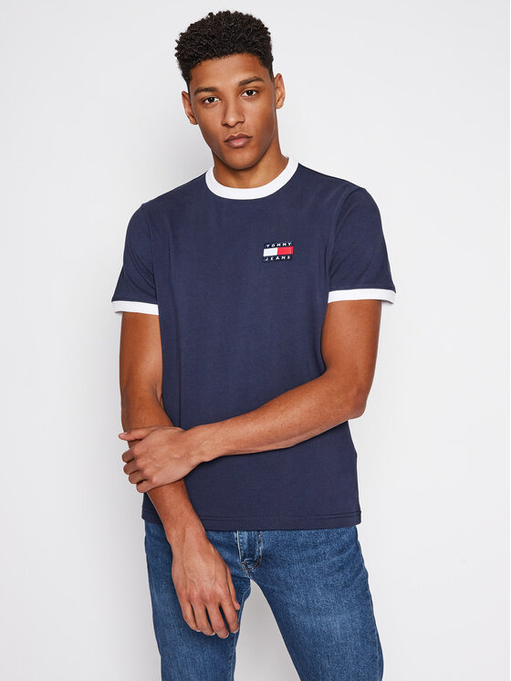 Tommy Jeans T Shirt Badge Ringer DM0DM10280 Tmavomodr Regular Fit