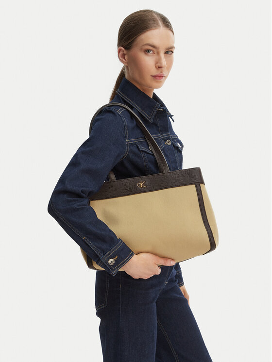 Calvin Klein Geantă Ck Canvas Medium Tote LV04F3503G Bej