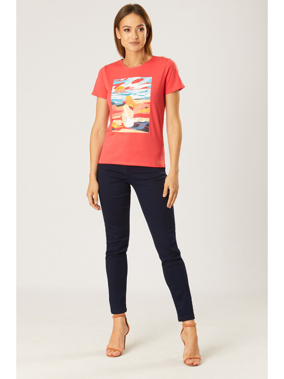 QUIOSQUE QUIOSQUE Bluzka 16-TD-193 Koralowy Regular Fit