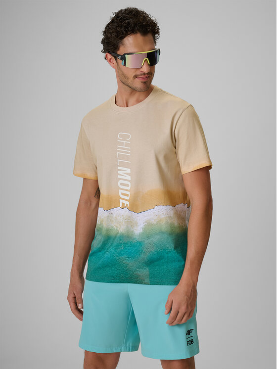 4F 4F T-Shirt SUMMER CODE Beżowy Regular Fit