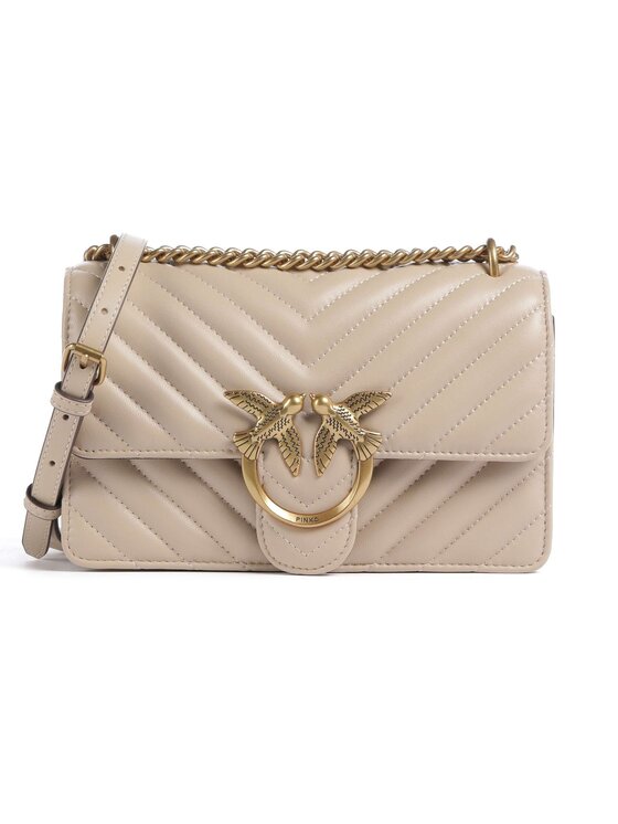 PINKO PINKO Borsetta Beige Calf Leather Bos Taurus Shoulder Bag Beige