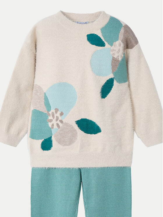 Mayoral Mayoral Komplet sweter i spodnie materiałowe 4553 Zielony Regular Fit
