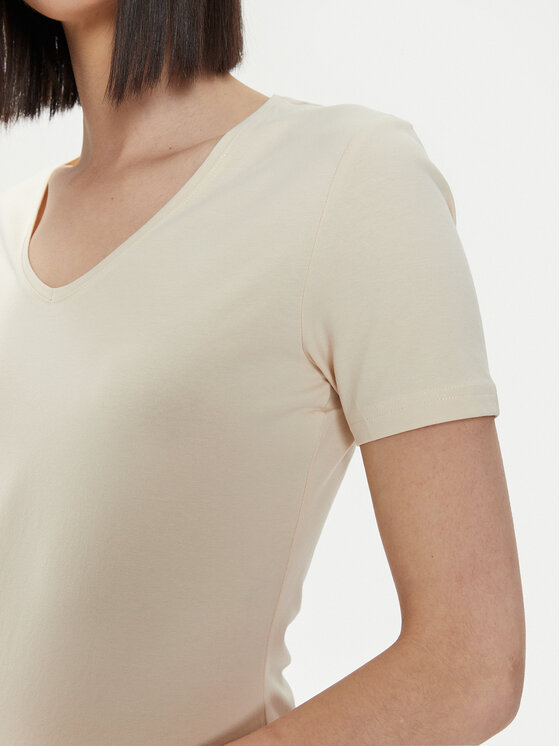 4F 4F Tričko 4FWSS24TTSHF1359 Écru Slim Fit