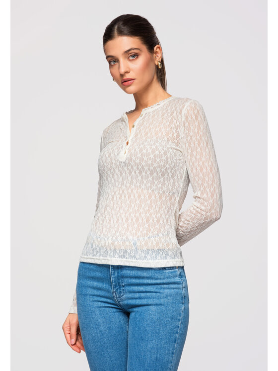 Ombre Ombre Bluzka OW-TS-E0013 Écru Slim Fit