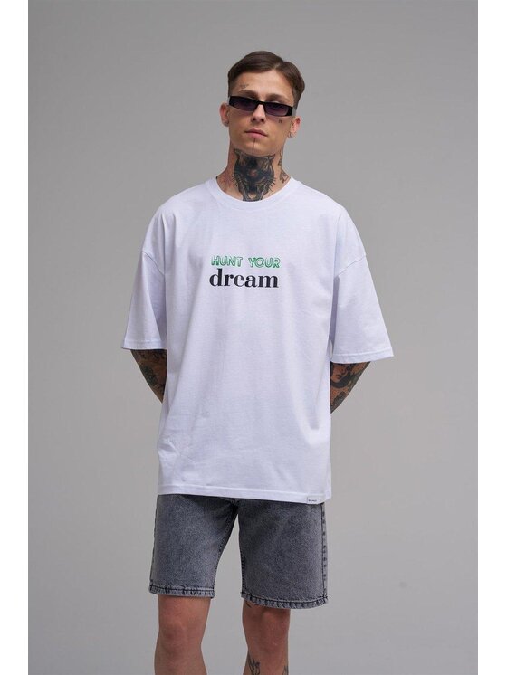 MyStars MyStars T-Shirt Koszulka Z Krótkim Rękawem Oversize Męska Biała Machinist Hunt Your Dream L Biały Oversize