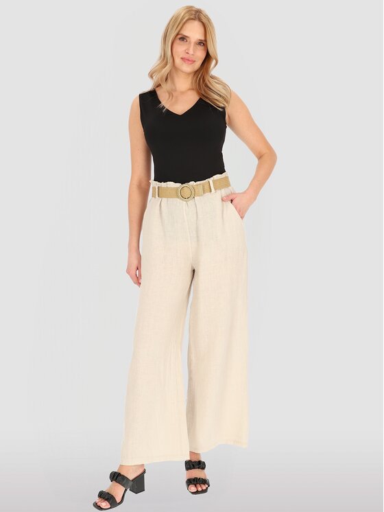 Perso Perso Spodnie damskie PTE255056F Beżowy Regular Fit
