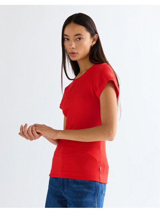 Wrangler Wrangler T-Shirt CAPPED RIB SHIRT Czerwony Slim Fit