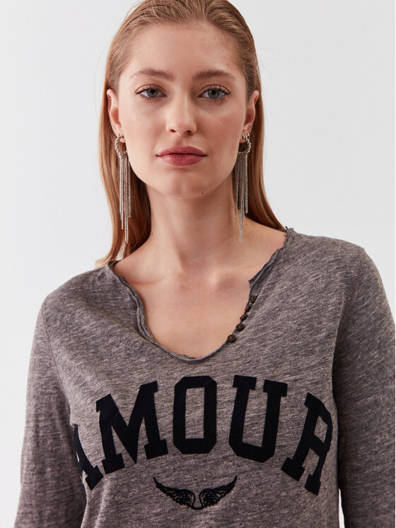 Zadig & Voltaire Zadig & Voltaire Bluzka Tunisien Chine Overdyed JWTN00405 Szary Regular Fit