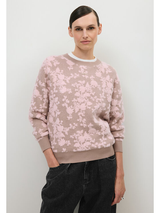 BIZUU BIZUU Kardigan CANELA PRINTED SWEATER Beżowy Standard Fit