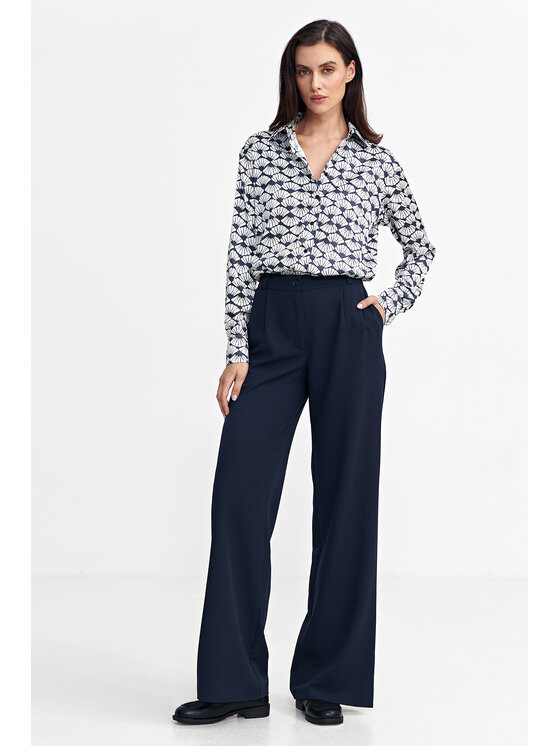 NIFE NIFE Kalhoty z materiálu SD102 Tmavomodrá Relaxed Fit