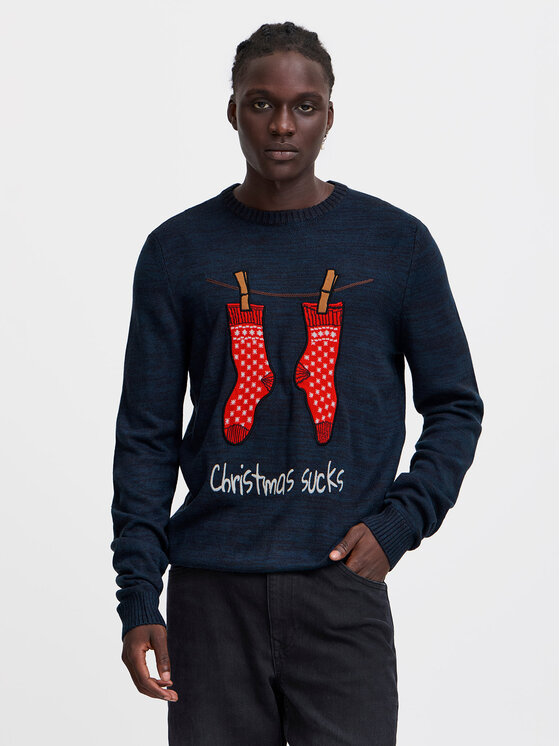 Férfi Sweater Blend, Méret: L, Sötétkék, 20717599