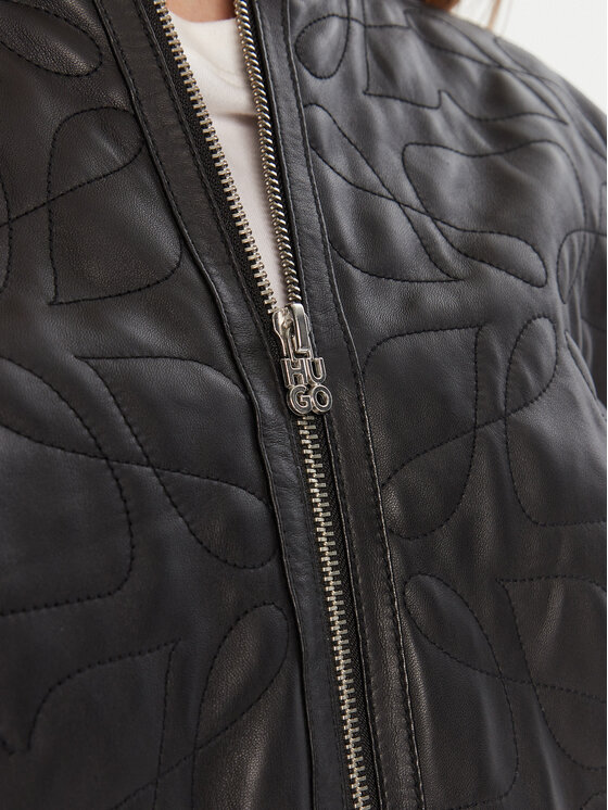 HUGO HUGO Кожено яке Lesana 50542331 Черен Relaxed Fit