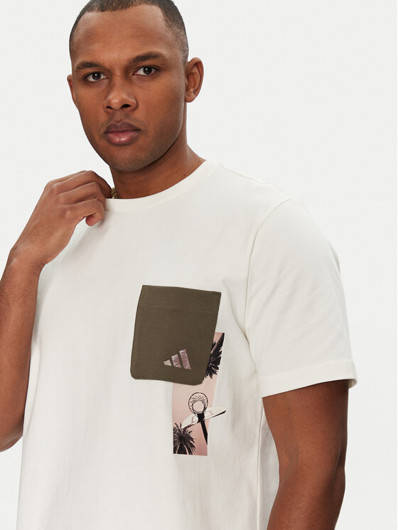adidas adidas T-shirt Lens Elevated Pocket Graphic JJ3928 Bijela Loose Fit