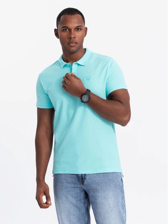 Ombre Ombre Polo OM-POBS-0100 Turkusowy Regular Fit