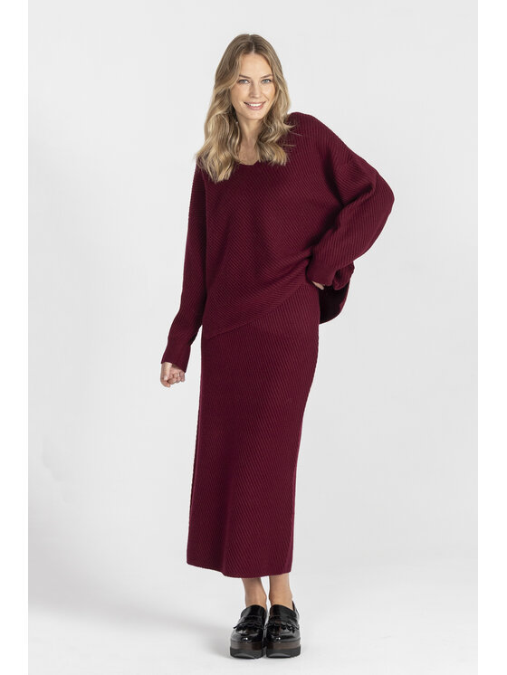 Deni Cler Milano Spódnica midi, rozmiar XL, Bordowa, T-DC-750D-E5-90-39-1