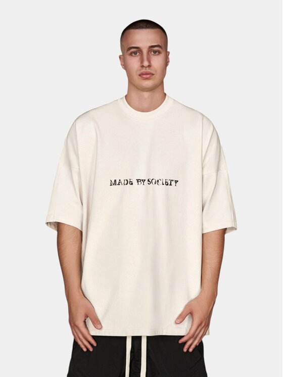 MADE BY SOCIETY MADE BY SOCIETY T-Shirt Tricou "YHWH" - T16811 Beżowy Basic Fit