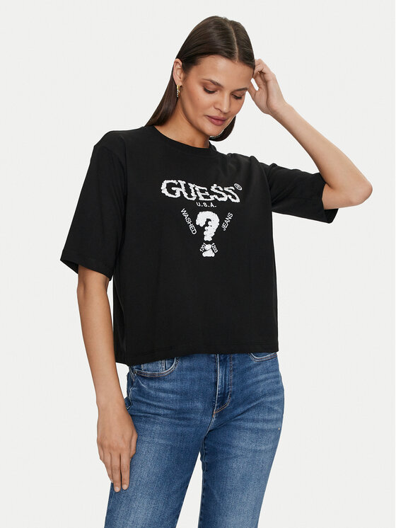 Guess T-shirt Aurelie V4YI06 I3Z14 Crna Boxy Fit