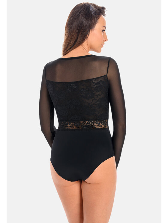 Teyli Teyli Body z siateczki i koronki Melanie Czarny Regular Fit