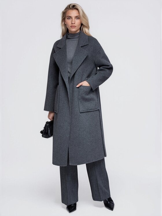 Ombre Ombre Płaszcz przejściowy OW-CT-E0031 Szary ciemny Relaxed Fit