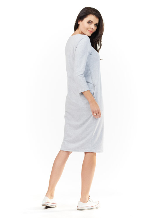 Awama Awama Sukienka dzianinowa L059 Szary Basic Fit