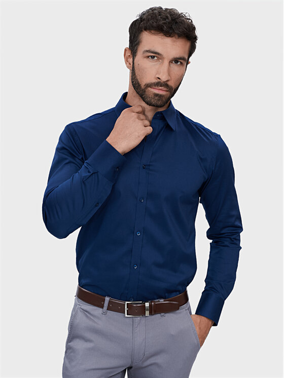 Evenemen Evenemen Koszula PUNTO G2 TWILL NAVY Granatowy Slim Fit