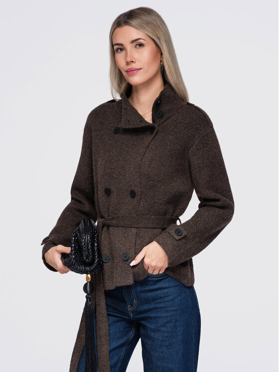 Ombre Ombre Sweter OW-SW-E0018 Brązowy Regular Fit