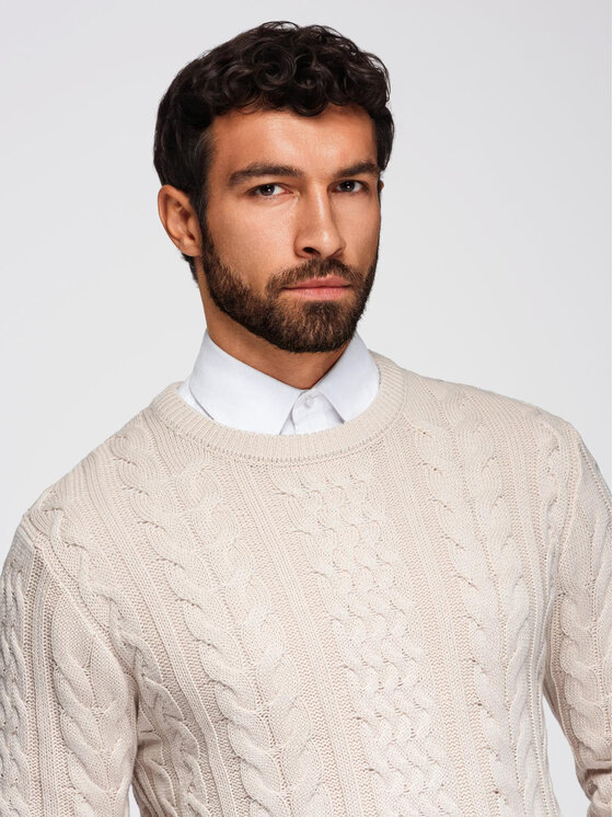 Ombre Ombre Sweter OM-SWSW-0173 Beżowy Regular Fit