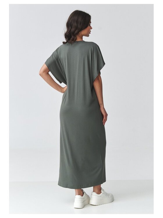 Makadamia Makadamia Sukienka codzienna M927 Khaki Loose Fit