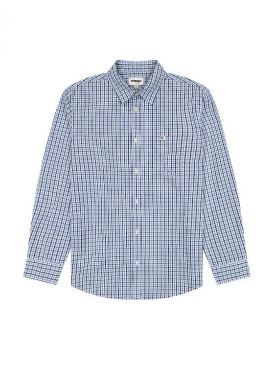 Wrangler Wrangler Koszula LONG SLEEVE ONE POCKET SHIRT Niebieski Regular Fit