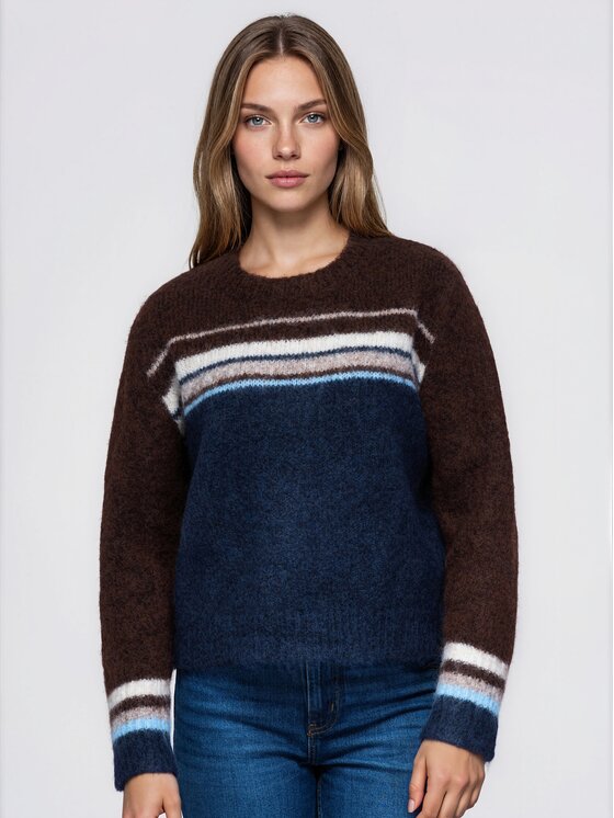 Ombre Ombre Sweter OW-SW-E0075 Granatowy Regular Fit