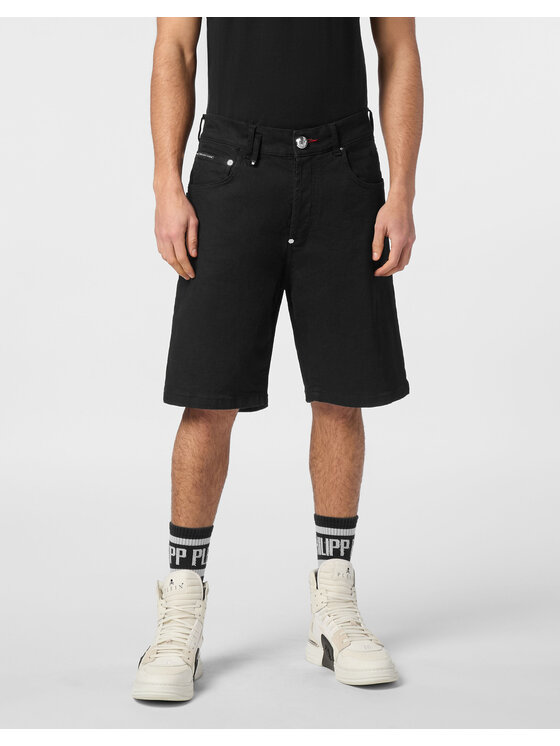 PHILIPP PLEIN PHILIPP PLEIN Szorty jeansowe 24335 Czarny Loose Fit