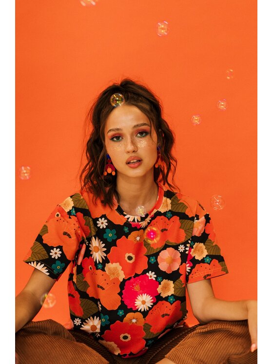 Moi Mili Moi Mili Bluzka Picnic with flowers Kolorowy Basic Fit