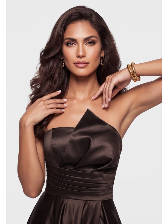 Ombre Ombre Sukienka wieczorowa LA-OM-DLR454 Brązowy Regular Fit