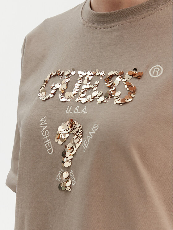 Guess Guess T-Shirt V4YI06 I3Z14 Μπεζ Regular Fit