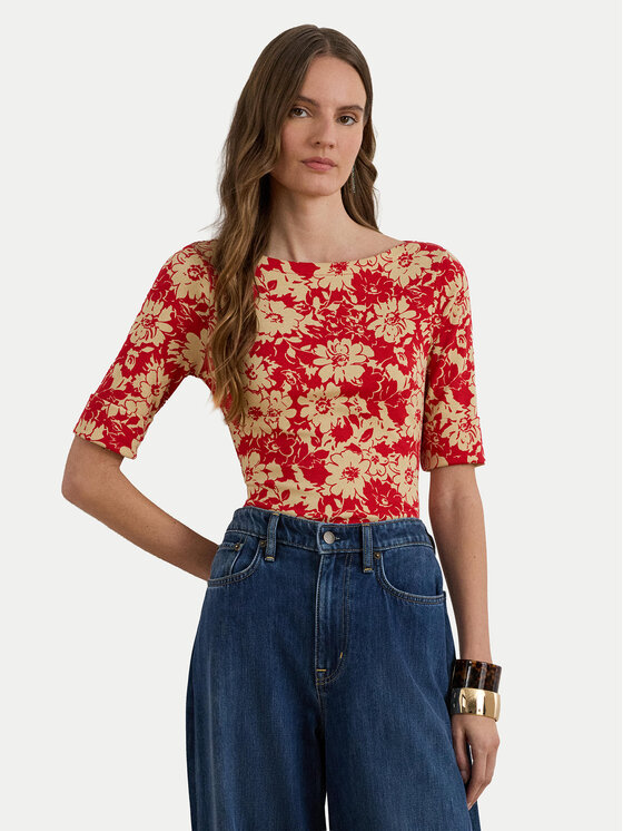 LAUREN RALPH LAUREN Bluzka 200P09078001 Czerwony Slim Fit