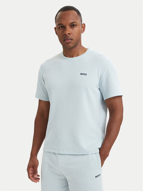 BOSS Tricou Waffle 50535891 Albastru deschis Regular Fit