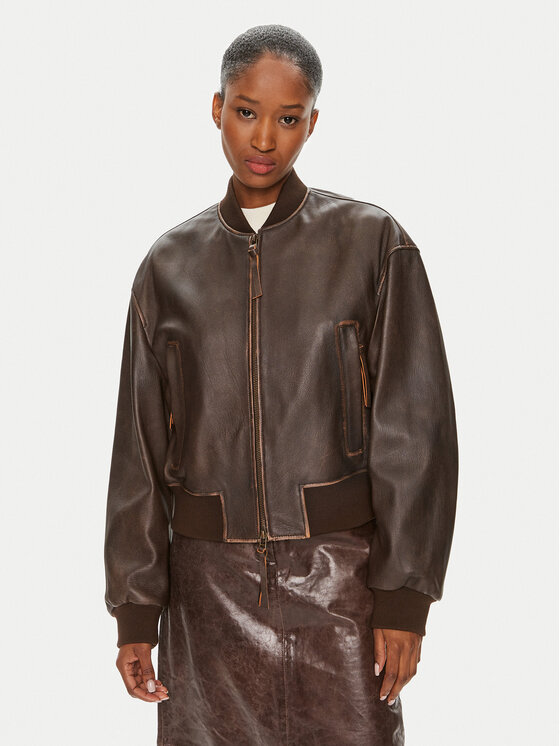 Weekend Max Mara Weekend Max Mara Lederjacke Hiltex 2425446031 Braun Relaxed Fit