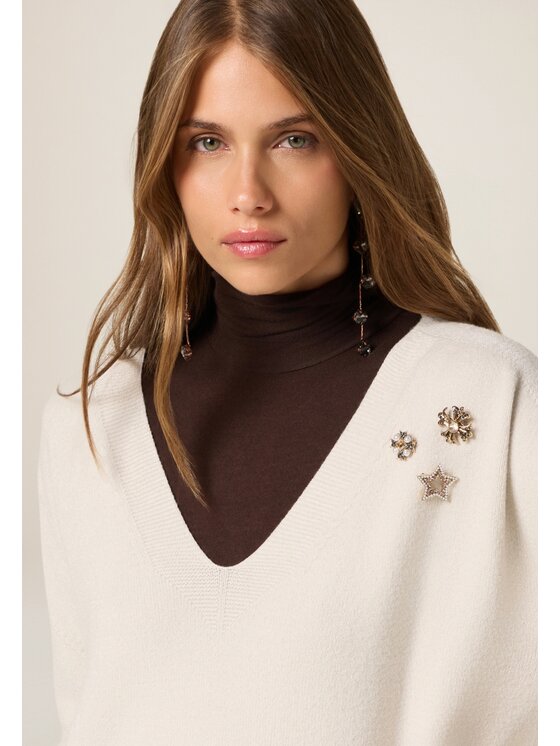 Oltre Oltre Sweter M139E002147N002 Kremowy Regular Fit