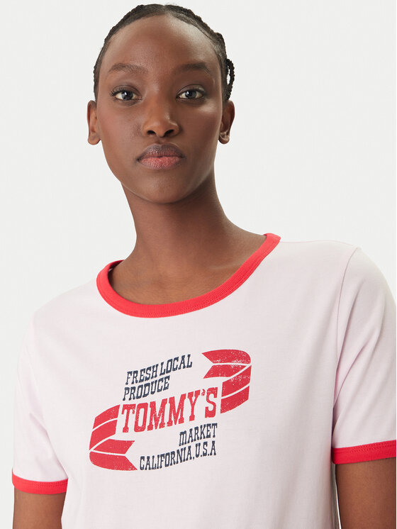 Tommy Jeans Tommy Jeans T-särk Wavy Flag Contrast Ringer DW0DW22306 Roosa Regular Fit