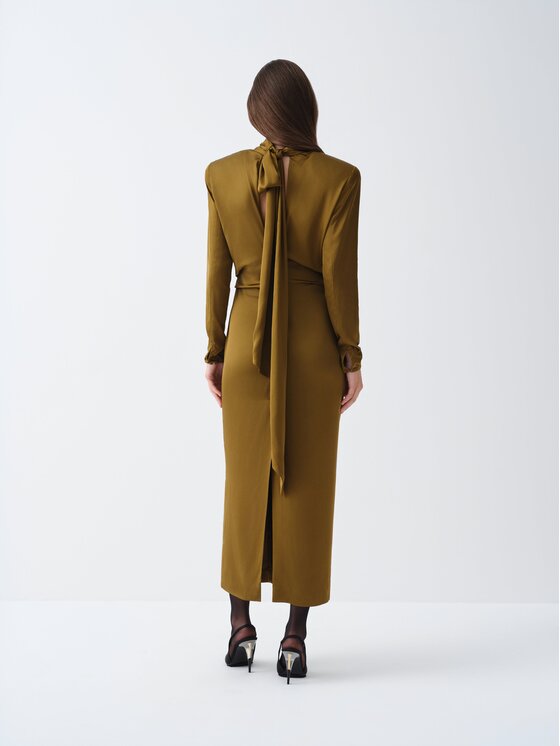 La Mania La Mania Sukienka koktajlowa DAMAR Khaki Basic Fit