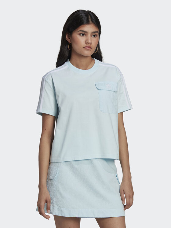 adidas Tricou Adicolor Classics Poplin Back Loose Tee HL9302 Albastru celest Loose Fit