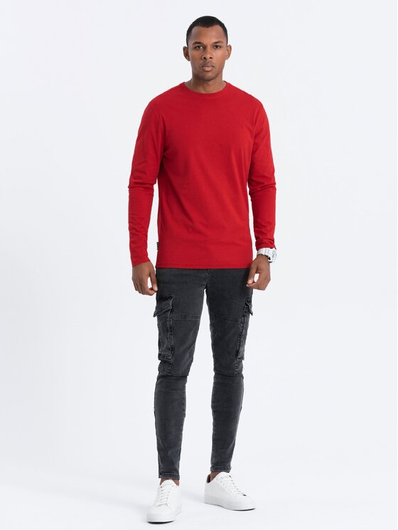 Ombre Ombre Longsleeve OM-LSBL-0106 Czerwony Regular Fit