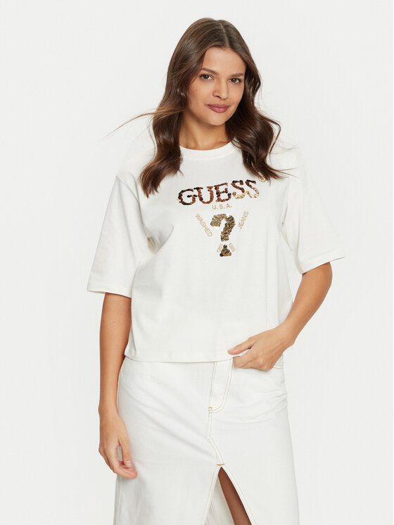 Guess Guess Marškinėliai V4YI06 I3Z14 Écru Boxy Fit